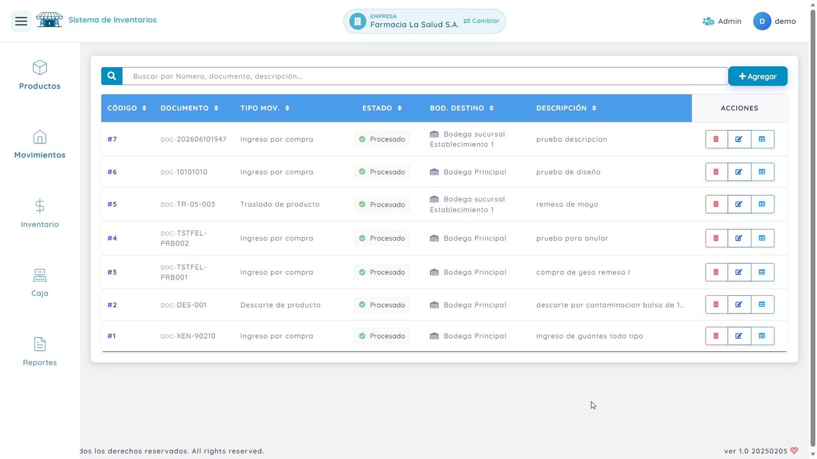 Historial de movimientos de inventario