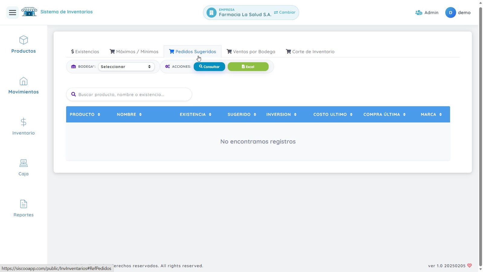 Pedidos sugeridos de compra